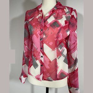 Jones Pink/Red/Gray Silk blouse, Size 2